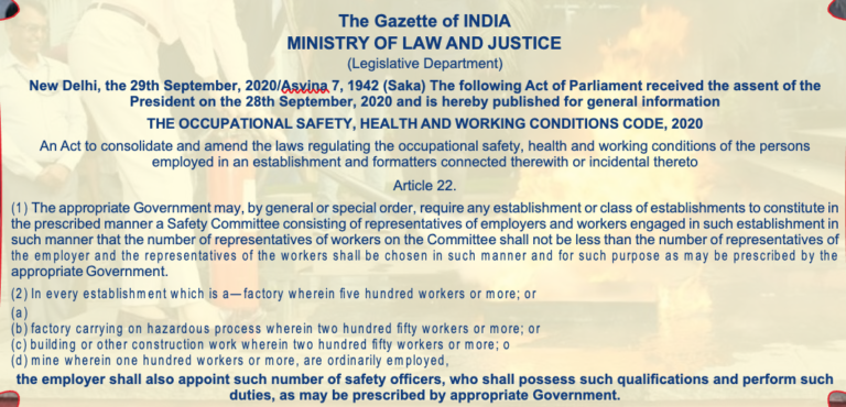 Legislation passed by the Indian government for safety officers, highlighted by 3S Life Safe Akademie, emphasizing regulatory compliance in safety.